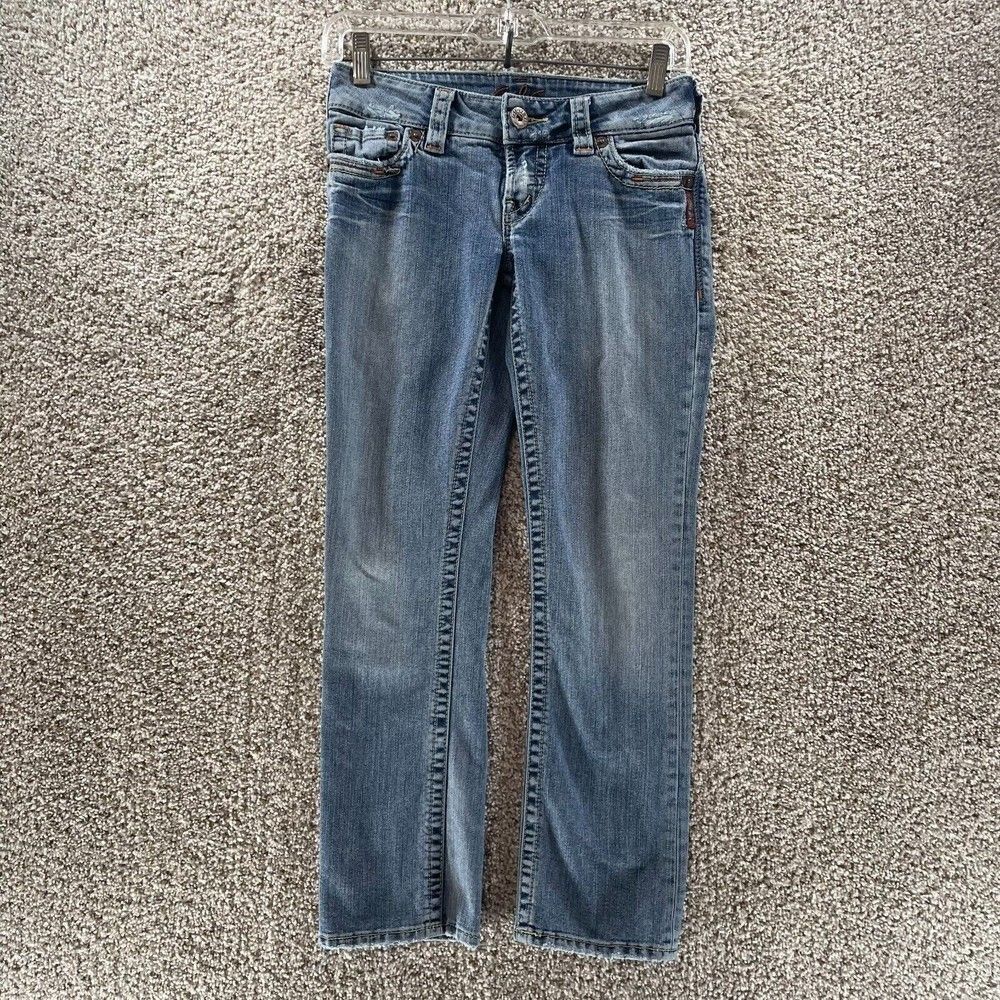 Silver Jeans Womens 25 Blue Denim Pants Santorini Cropped Pockets Preppy Logo